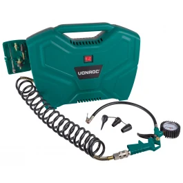 VONROC CR501AC, bärbar oljefri kompressor med 11 tillbehör